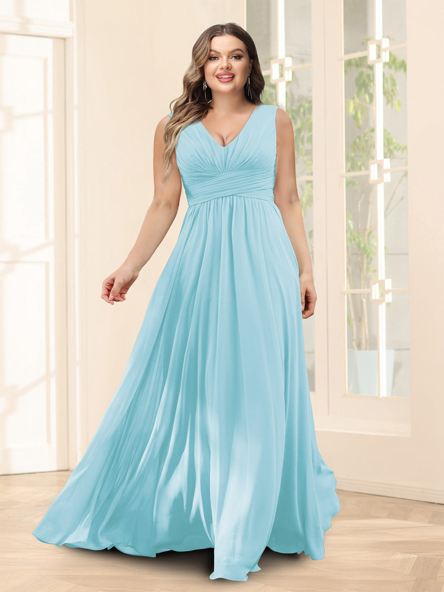 A-Line V-Neck Half Sleeves Plus Size Chiffon Bridesmaid Dresses With Split Side - 이미지 46