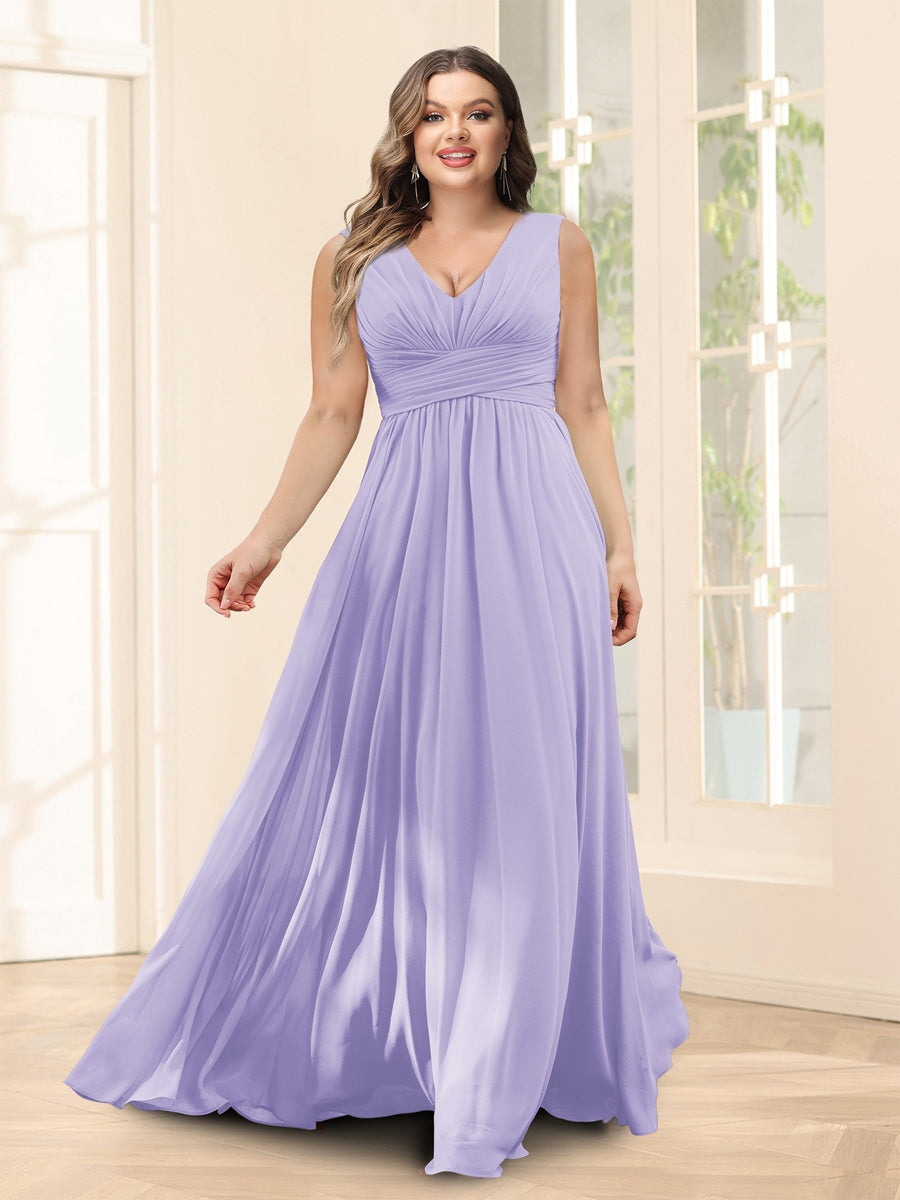 A-Line V-Neck Half Sleeves Plus Size Chiffon Bridesmaid Dresses With Split Side - 이미지 11