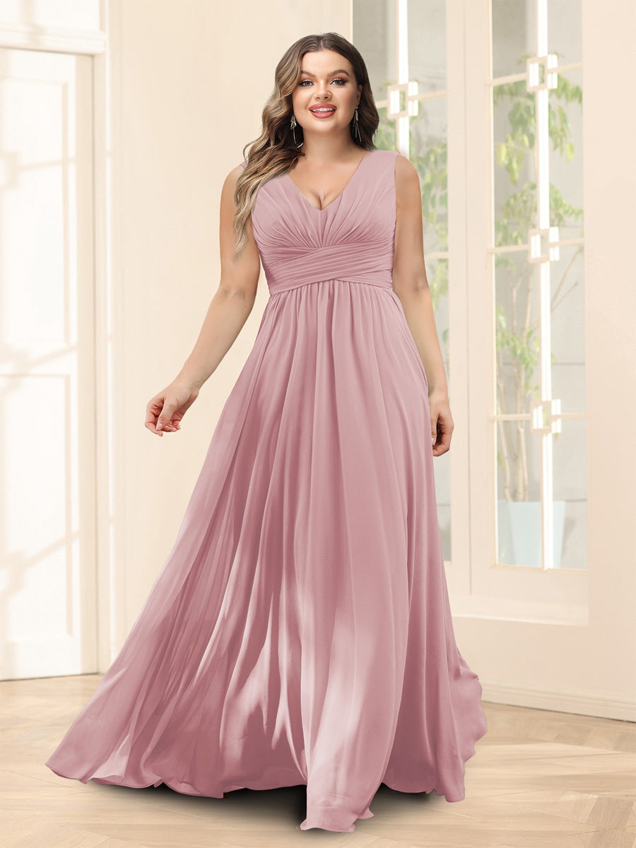 A-Line V-Neck Half Sleeves Plus Size Chiffon Bridesmaid Dresses With Split Side - 이미지 28