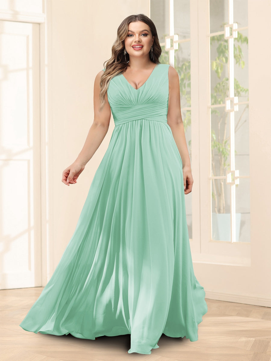 A-Line V-Neck Half Sleeves Plus Size Chiffon Bridesmaid Dresses With Split Side - 이미지 58