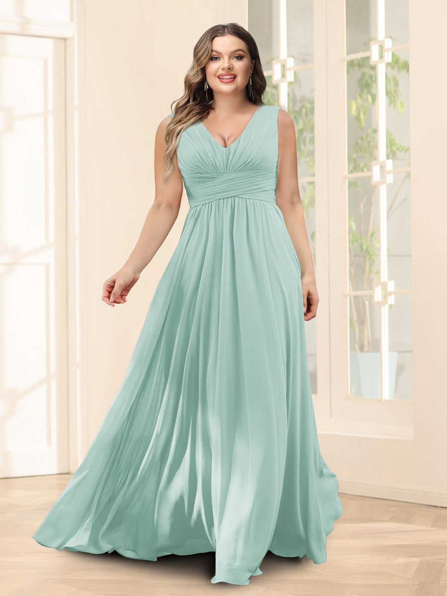 A-Line V-Neck Half Sleeves Plus Size Chiffon Bridesmaid Dresses With Split Side - 이미지 57