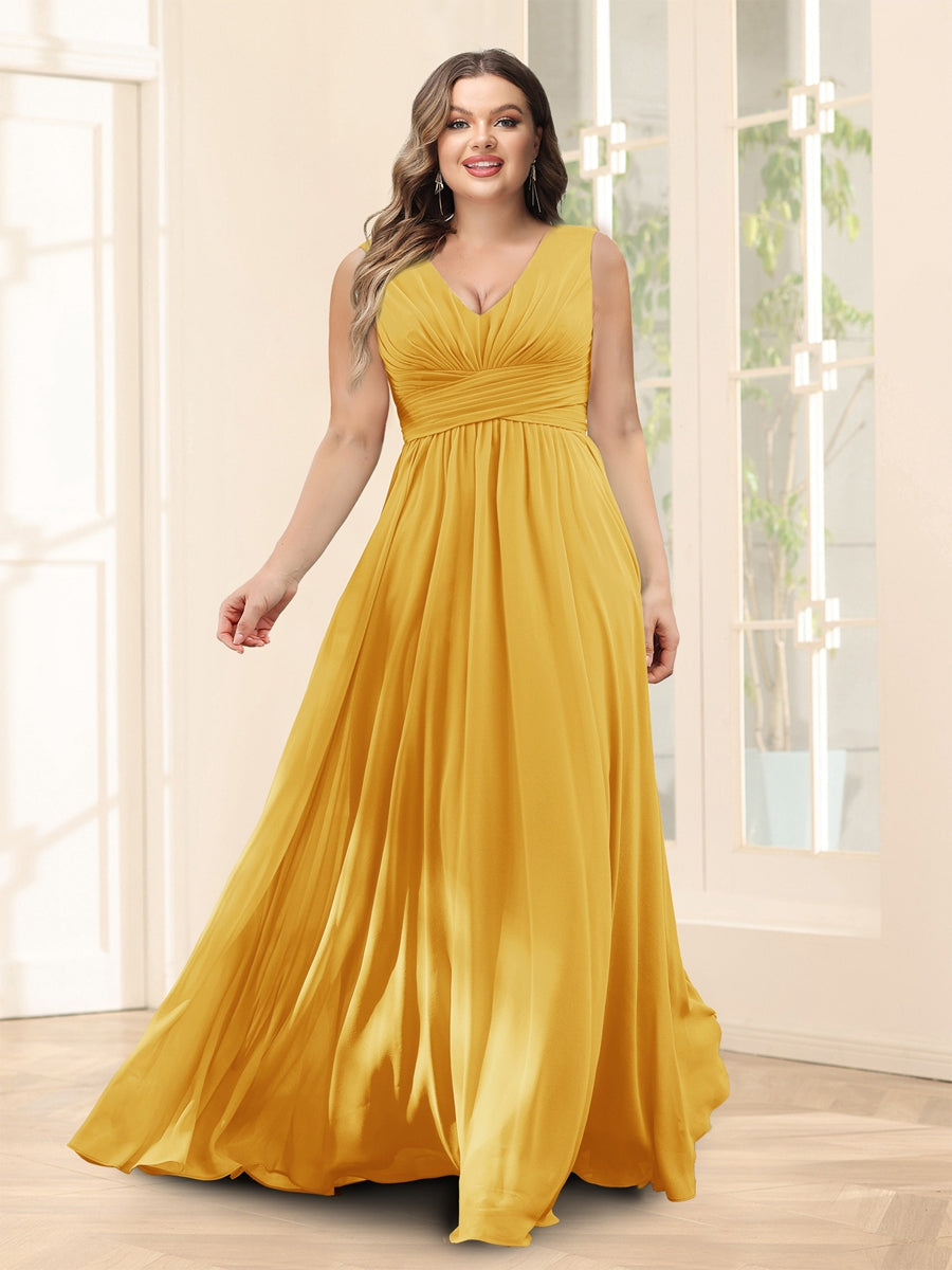 A-Line V-Neck Half Sleeves Plus Size Chiffon Bridesmaid Dresses With Split Side - 이미지 67