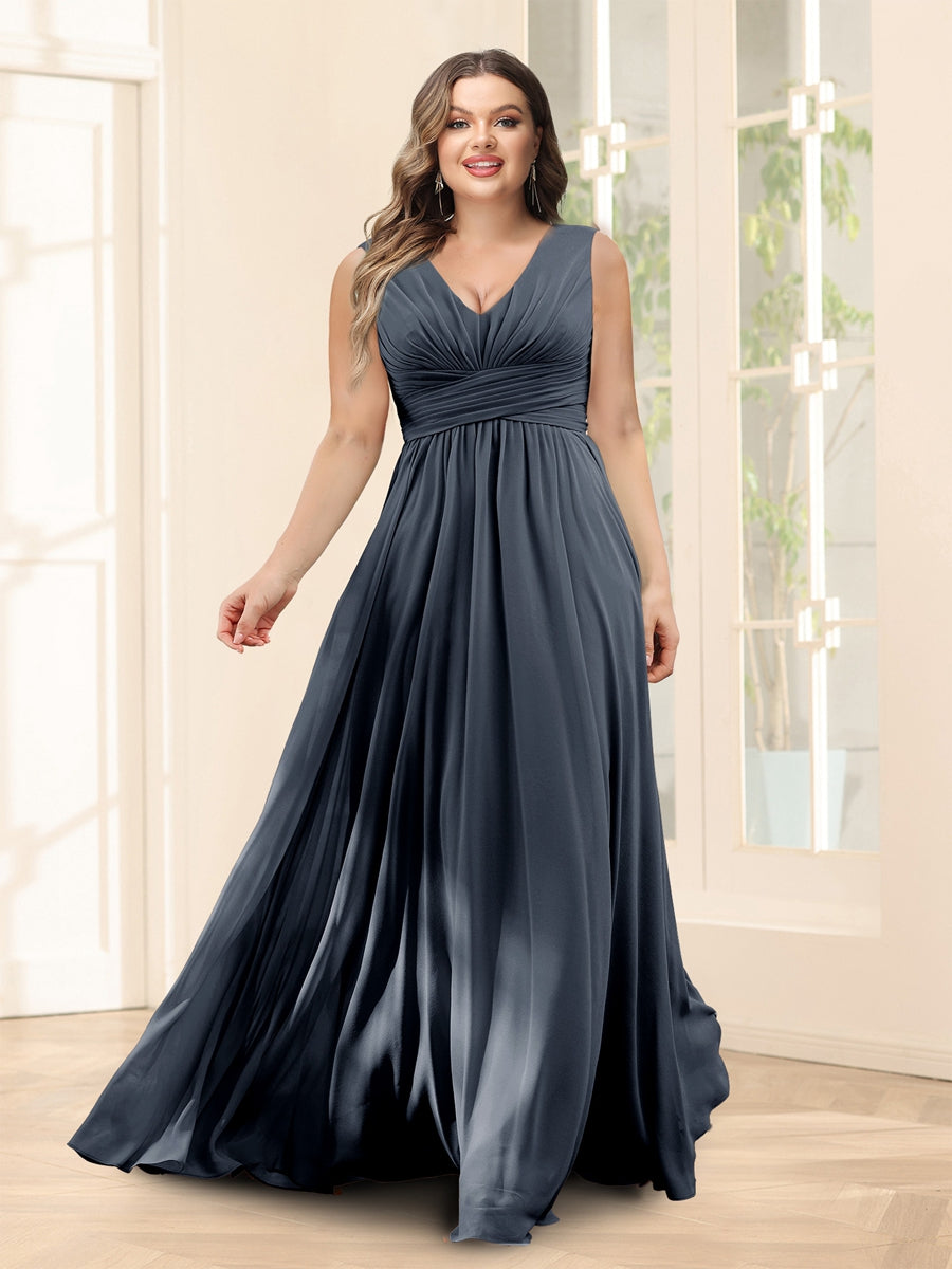 A-Line V-Neck Half Sleeves Plus Size Chiffon Bridesmaid Dresses With Split Side - 이미지 56
