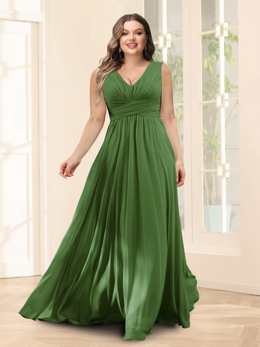 A-Line V-Neck Half Sleeves Plus Size Chiffon Bridesmaid Dresses With Split Side - 이미지 62