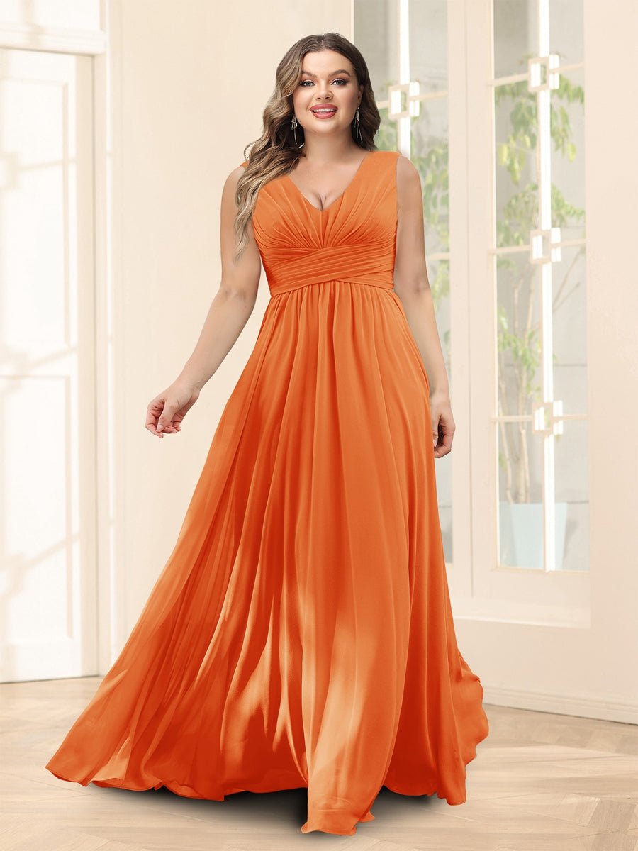 A-Line V-Neck Half Sleeves Plus Size Chiffon Bridesmaid Dresses With Split Side - 이미지 69