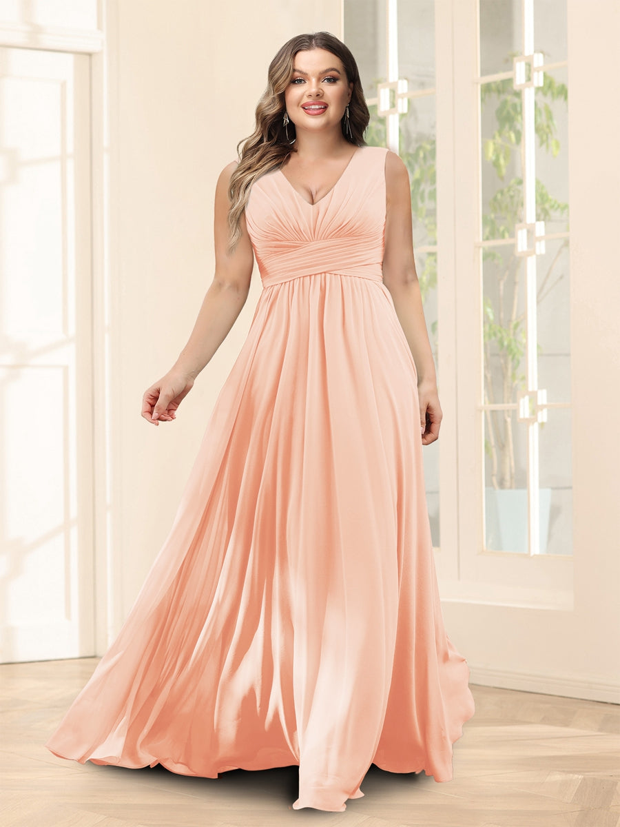 A-Line V-Neck Half Sleeves Plus Size Chiffon Bridesmaid Dresses With Split Side - 이미지 26