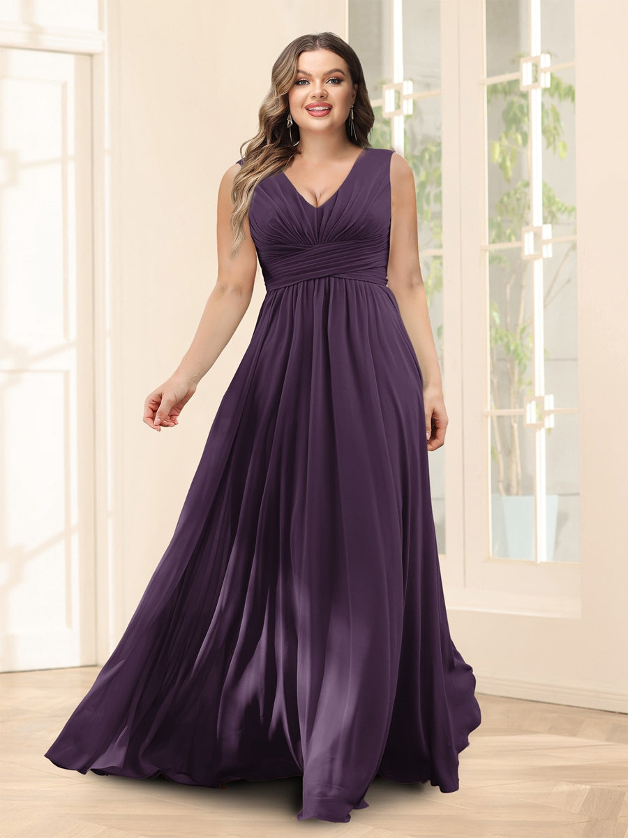 A-Line V-Neck Half Sleeves Plus Size Chiffon Bridesmaid Dresses With Split Side - 이미지 43
