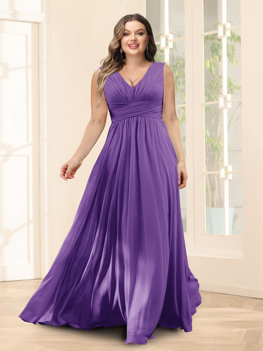 A-Line V-Neck Half Sleeves Plus Size Chiffon Bridesmaid Dresses With Split Side - 이미지 39