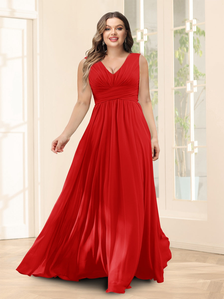 A-Line V-Neck Half Sleeves Plus Size Chiffon Bridesmaid Dresses With Split Side - 이미지 33