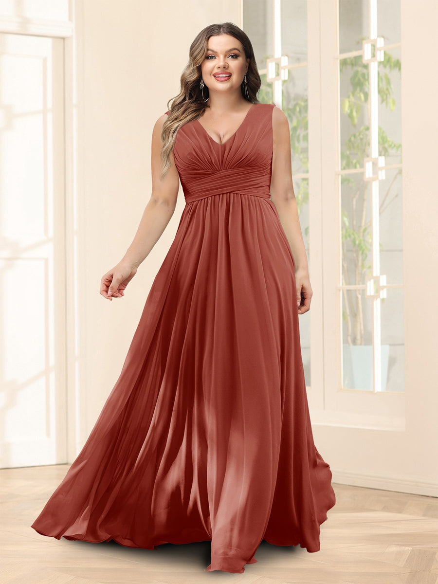 A-Line V-Neck Half Sleeves Plus Size Chiffon Bridesmaid Dresses With Split Side - 이미지 10