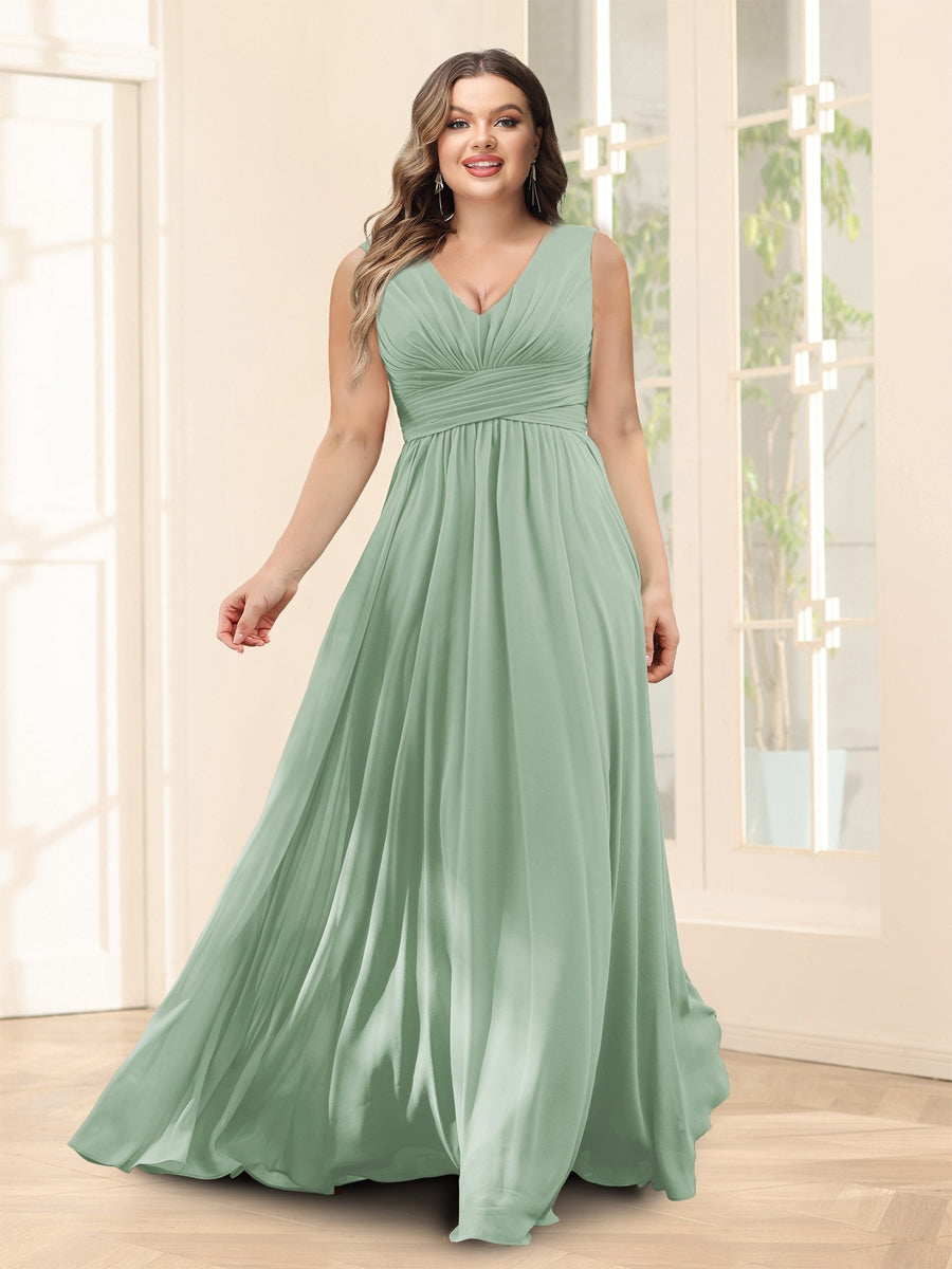 A-Line V-Neck Half Sleeves Plus Size Chiffon Bridesmaid Dresses With Split Side - 이미지 5