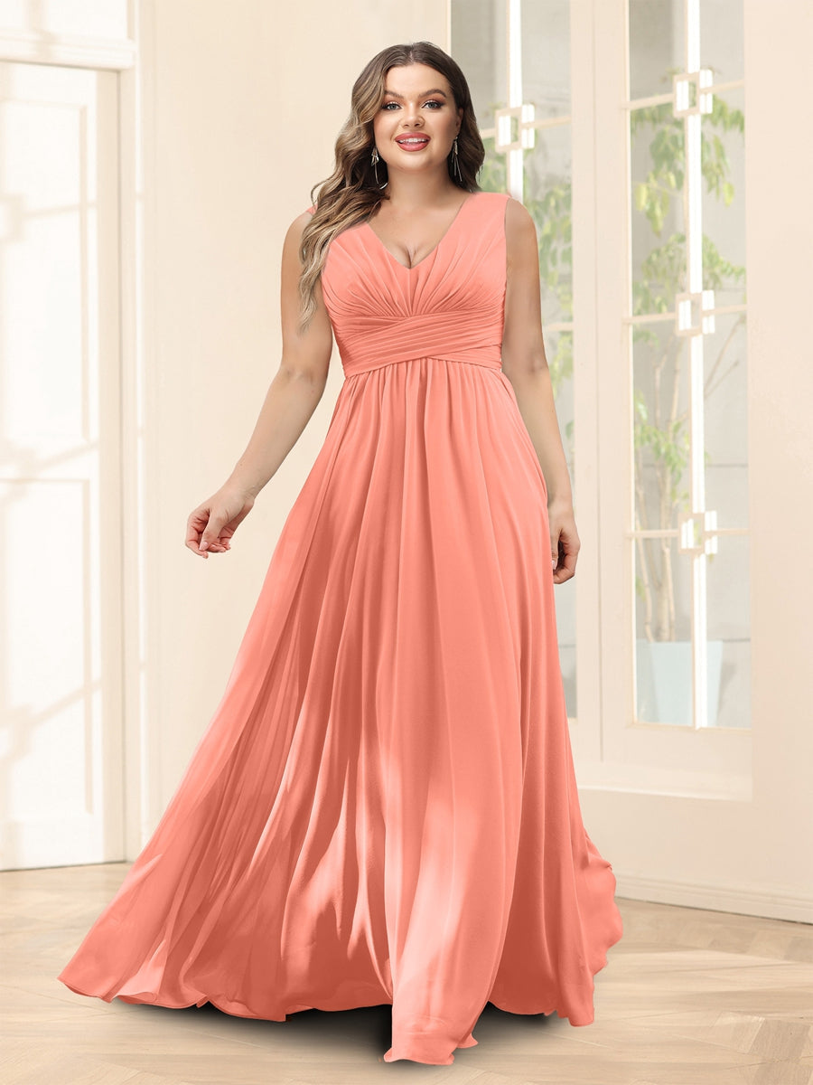A-Line V-Neck Half Sleeves Plus Size Chiffon Bridesmaid Dresses With Split Side - 이미지 12