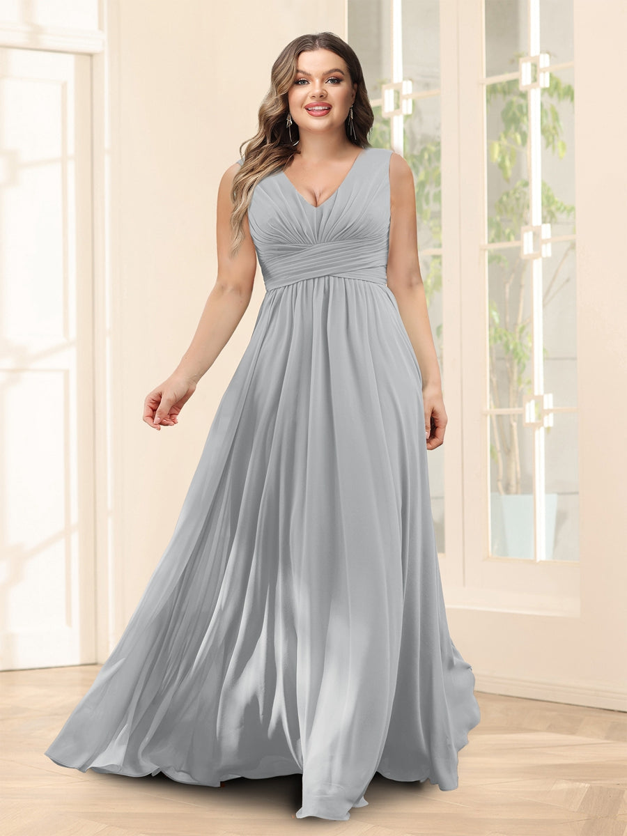 A-Line V-Neck Half Sleeves Plus Size Chiffon Bridesmaid Dresses With Split Side - 이미지 19