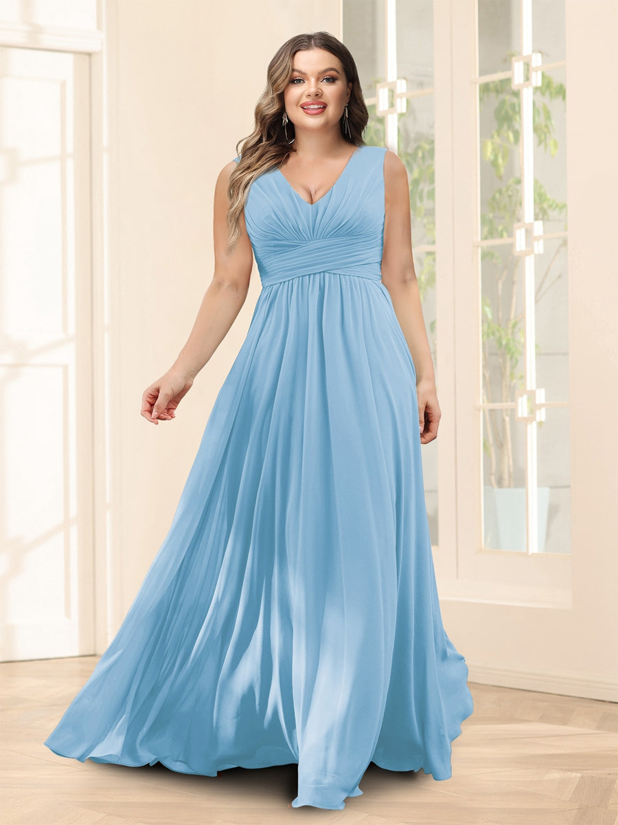 A-Line V-Neck Half Sleeves Plus Size Chiffon Bridesmaid Dresses With Split Side - 이미지 47