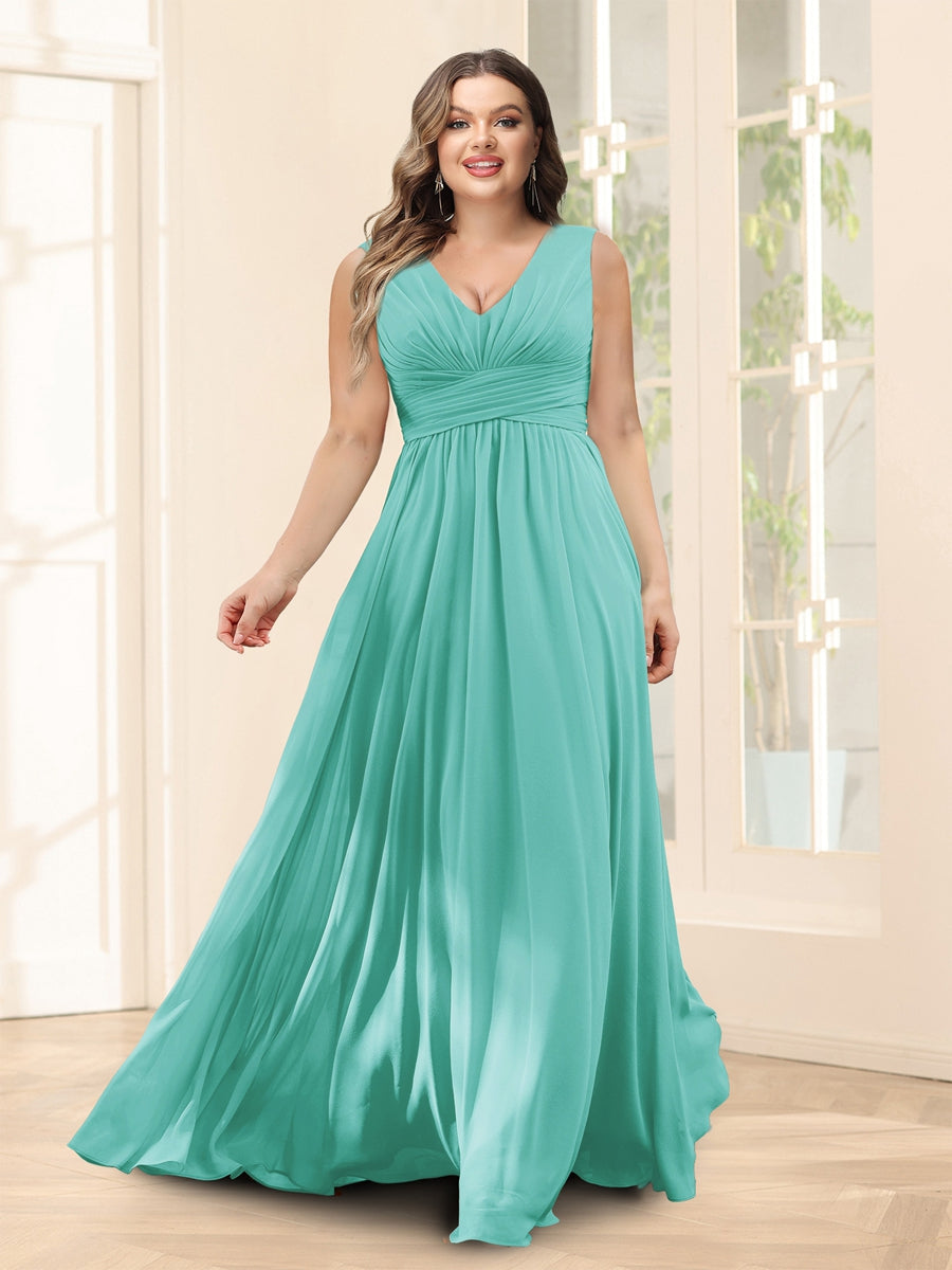 A-Line V-Neck Half Sleeves Plus Size Chiffon Bridesmaid Dresses With Split Side - 이미지 59