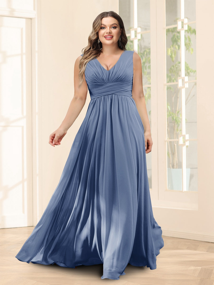 A-Line V-Neck Half Sleeves Plus Size Chiffon Bridesmaid Dresses With Split Side - 이미지 48