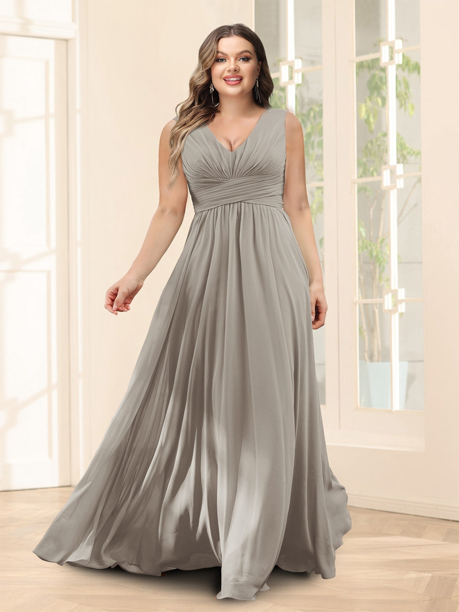 A-Line V-Neck Half Sleeves Plus Size Chiffon Bridesmaid Dresses With Split Side - 이미지 70