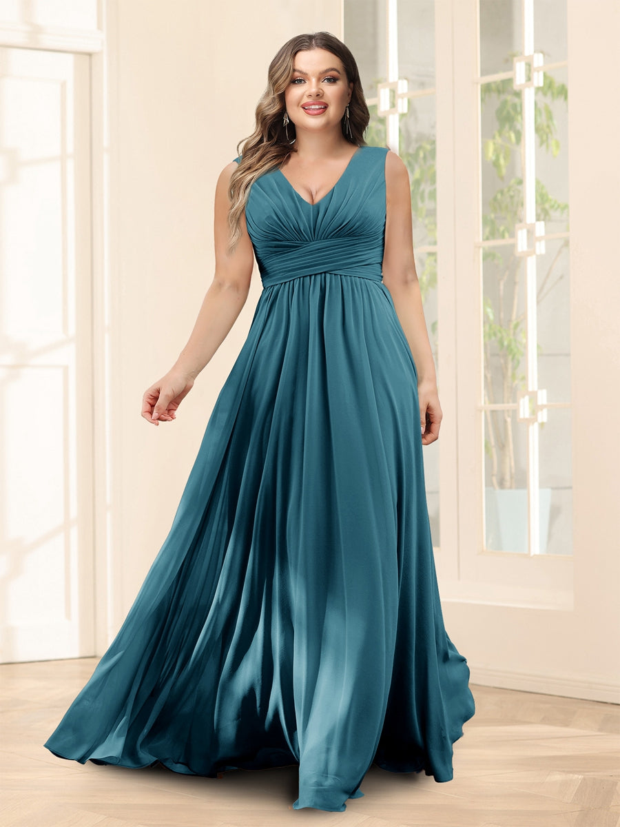 A-Line V-Neck Half Sleeves Plus Size Chiffon Bridesmaid Dresses With Split Side - 이미지 55