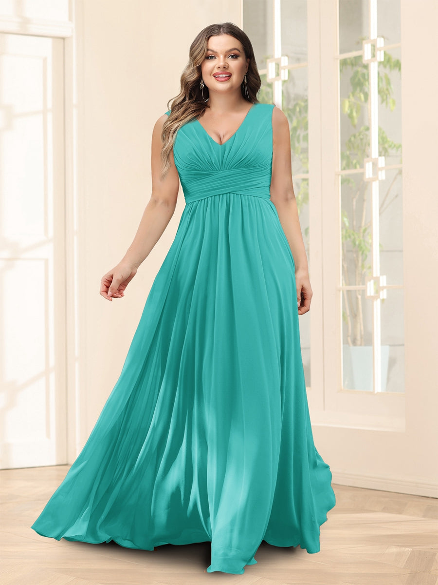 A-Line V-Neck Half Sleeves Plus Size Chiffon Bridesmaid Dresses With Split Side - 이미지 60