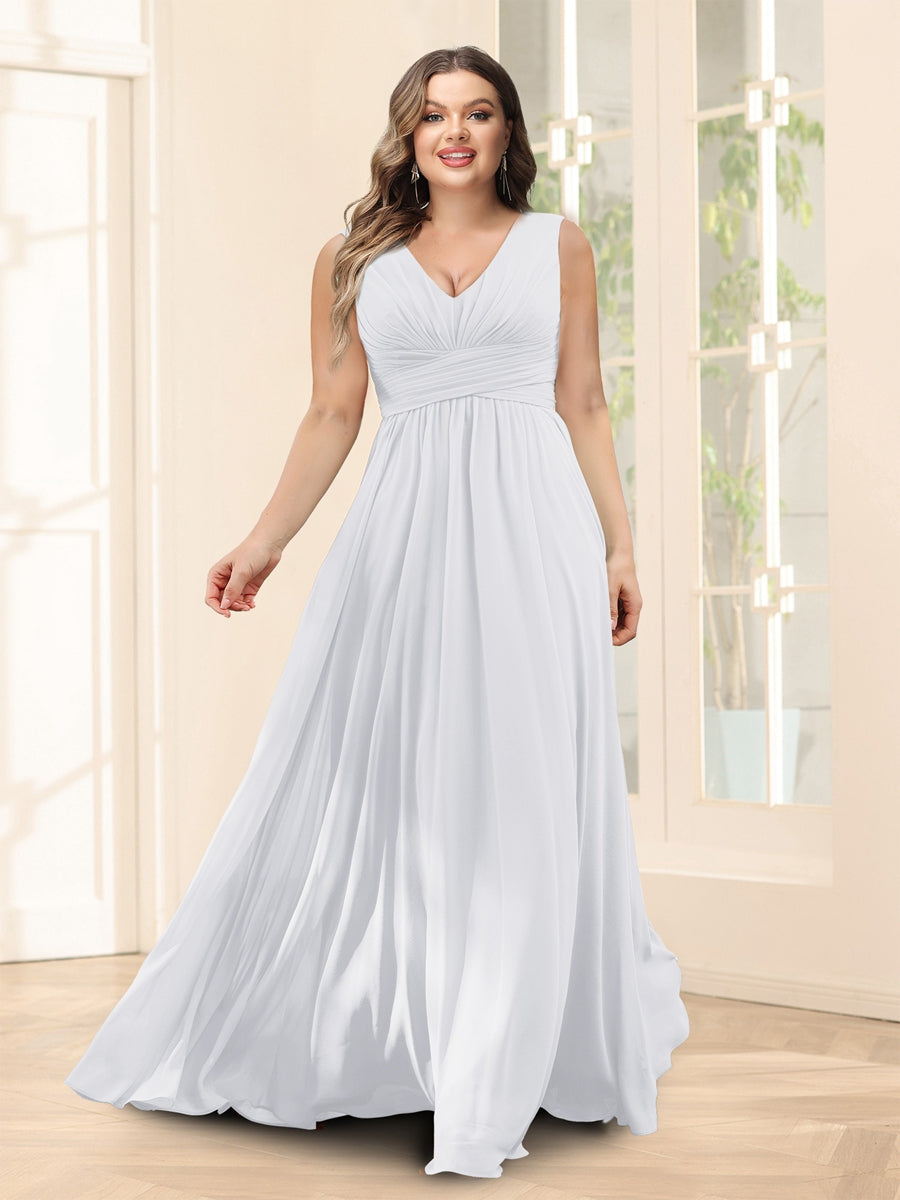 A-Line V-Neck Half Sleeves Plus Size Chiffon Bridesmaid Dresses With Split Side - 이미지 16