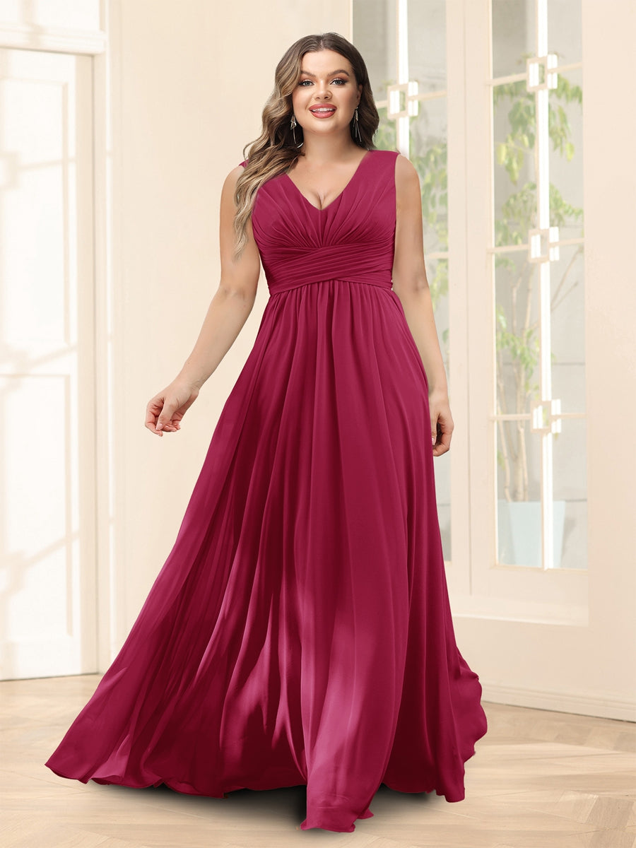 A-Line V-Neck Half Sleeves Plus Size Chiffon Bridesmaid Dresses With Split Side - 이미지 34
