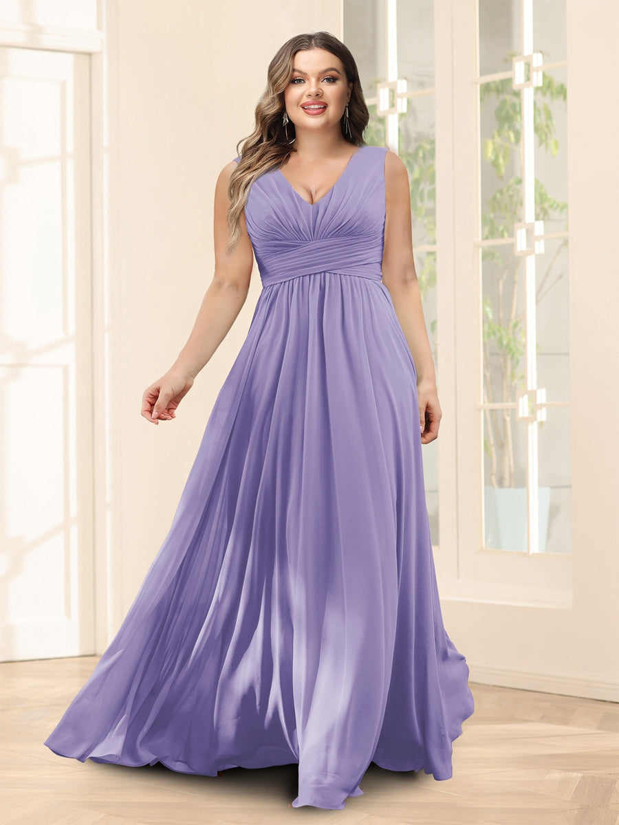 A-Line V-Neck Half Sleeves Plus Size Chiffon Bridesmaid Dresses With Split Side - 이미지 36