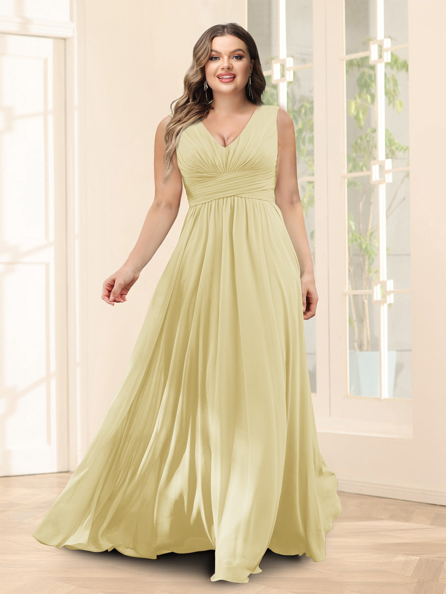 A-Line V-Neck Half Sleeves Plus Size Chiffon Bridesmaid Dresses With Split Side - 이미지 65