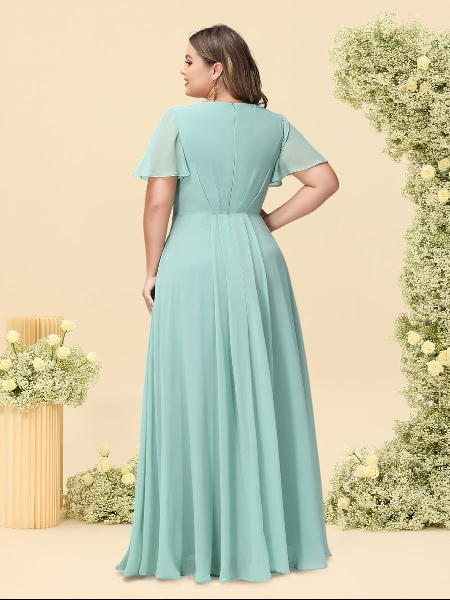 A-Line/Princess V-Neck Sleeveless Chiffon Plus Size Bridesmaid Dresses with Pockets - Image 2