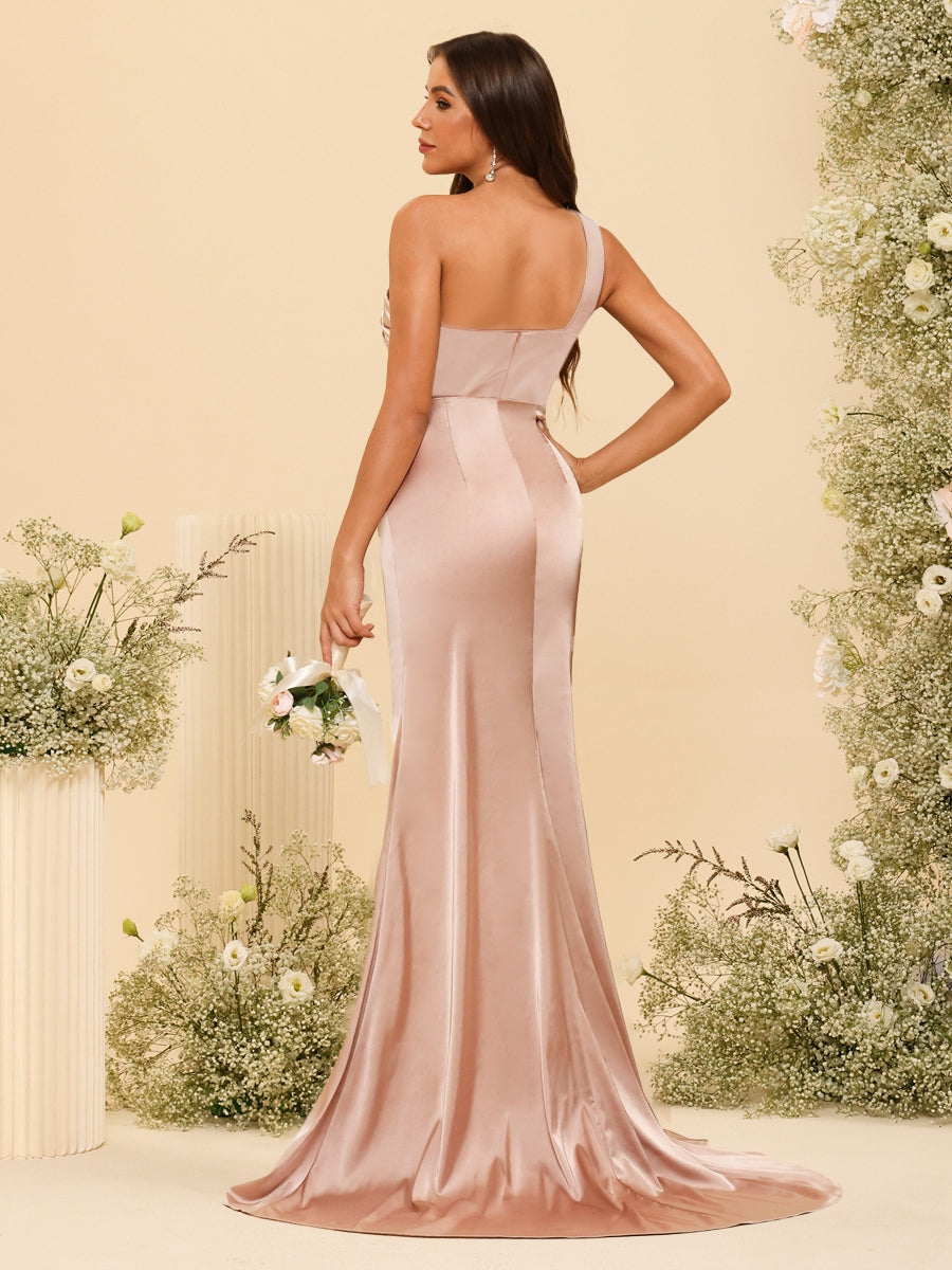 Sheath/Column One-Shoulder Long Formal Dresses with Split Side & Ruched - Image 2