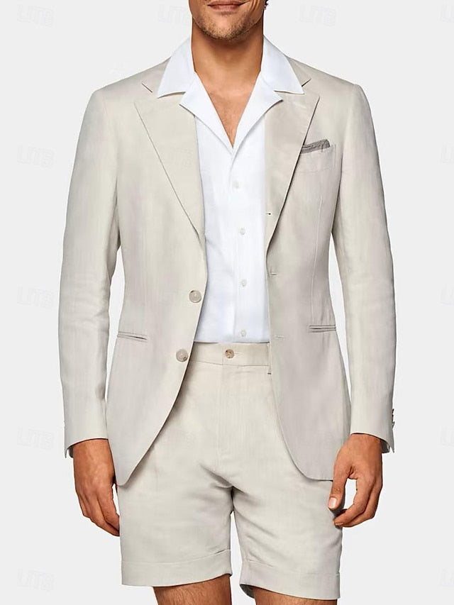 Men's Tailored Fit Single Breasted One-button 2 Pieces Linen Suits - Image 2