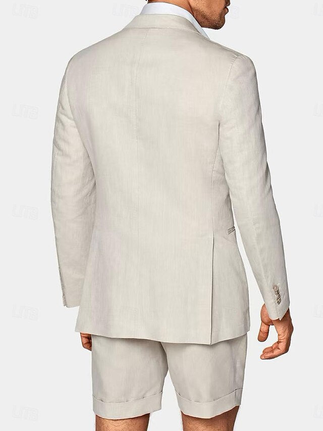Men's Tailored Fit Single Breasted One-button 2 Pieces Linen Suits - Image 3