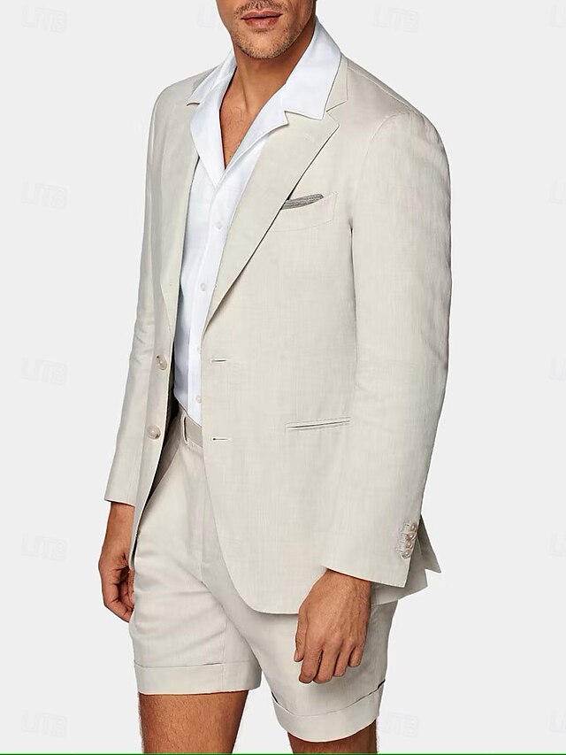 Men's Tailored Fit Single Breasted One-button 2 Pieces Linen Suits - Image 4