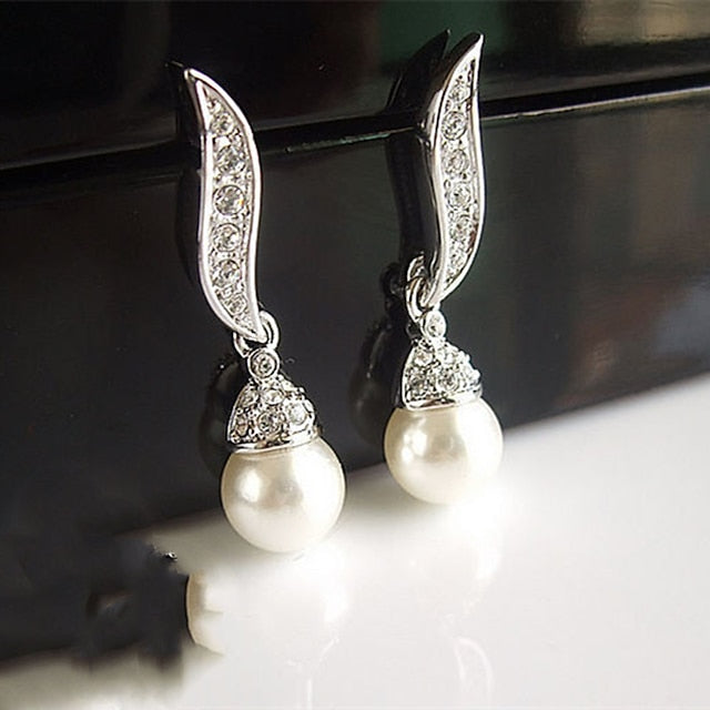 Bridal Jewelry Sets 1 set White Imitation Pearl Earrings Necklace - 画像 (2)