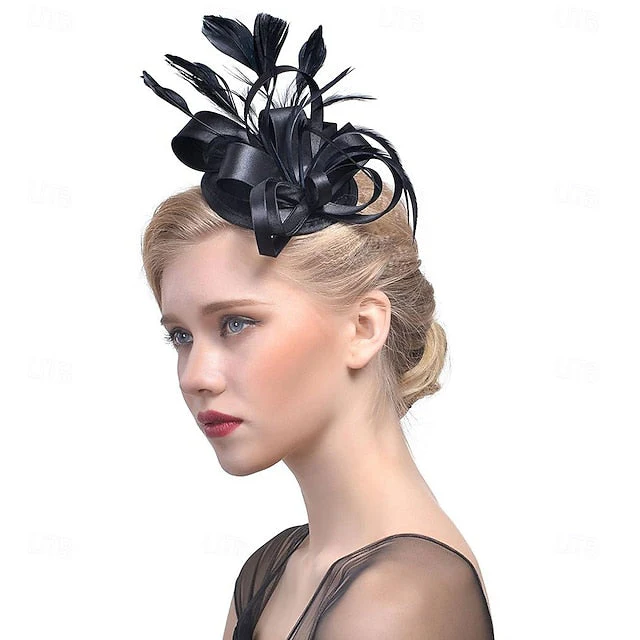 Fascinators Polyester Horse Race Cocktail Elegant Vintage With Feather Bows Headpiece - 이미지 4