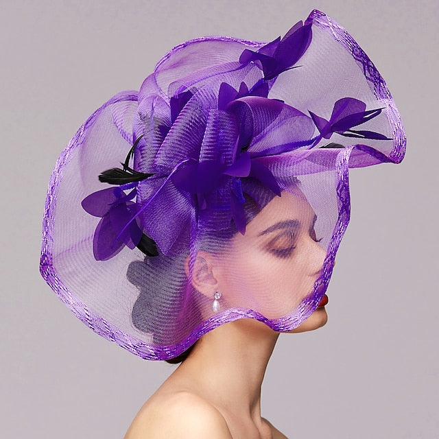 Flowers Feather Net Kentucky Derby Hat Fascinators Headpiece with Feather - 画像 (7)