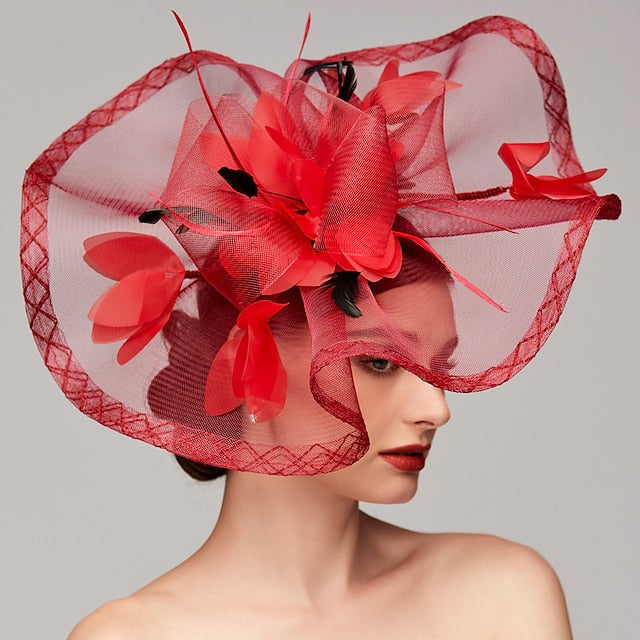 Flowers Feather Net Kentucky Derby Hat Fascinators Headpiece with Feather - 画像 (8)