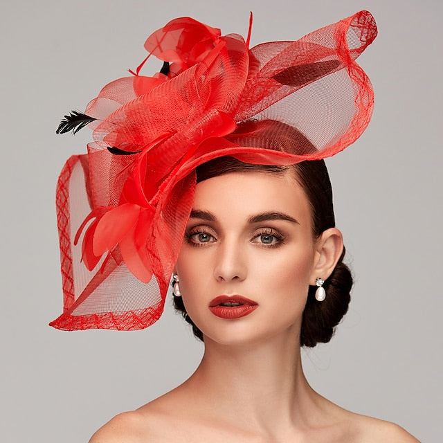Flowers Feather Net Kentucky Derby Hat Fascinators Headpiece with Feather - 画像 (9)