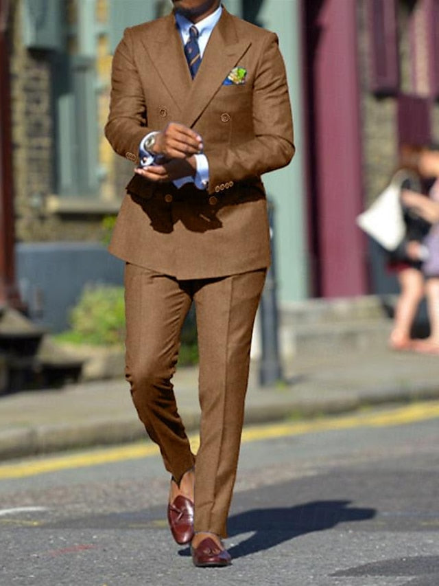 Men's Standard Fit Double Breasted Six-buttons 2 Pieces Solid Colored Wedding Suits - 이미지 2