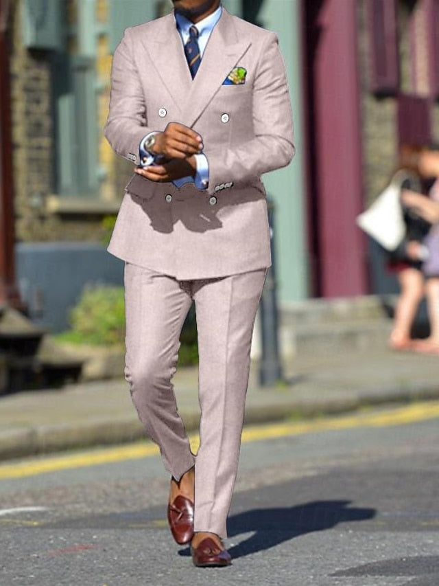 Men's Standard Fit Double Breasted Six-buttons 2 Pieces Solid Colored Wedding Suits - 이미지 4