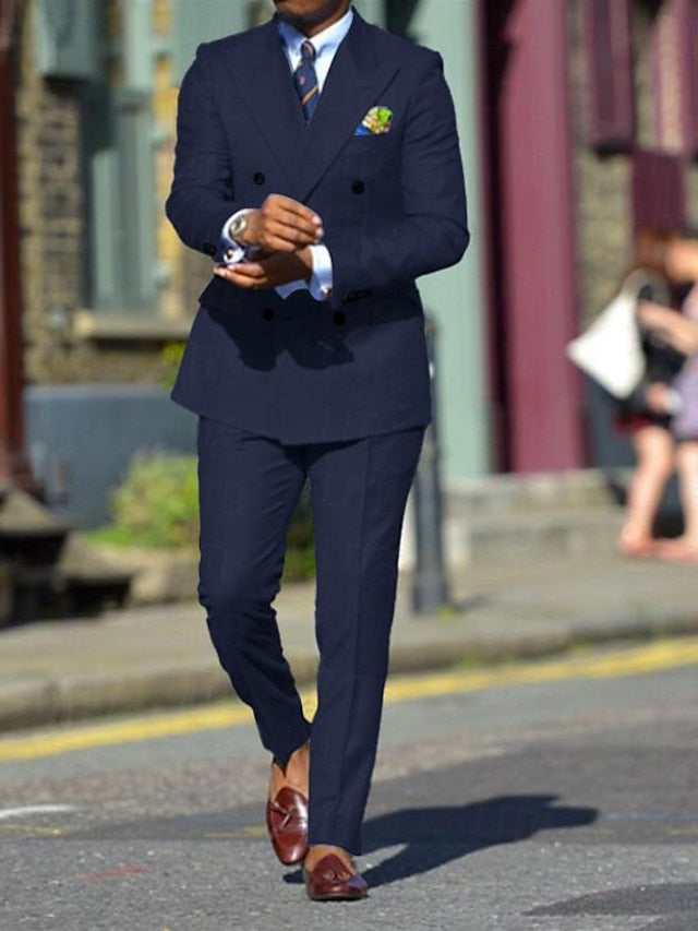 Men's Standard Fit Double Breasted Six-buttons 2 Pieces Solid Colored Wedding Suits - 이미지 5