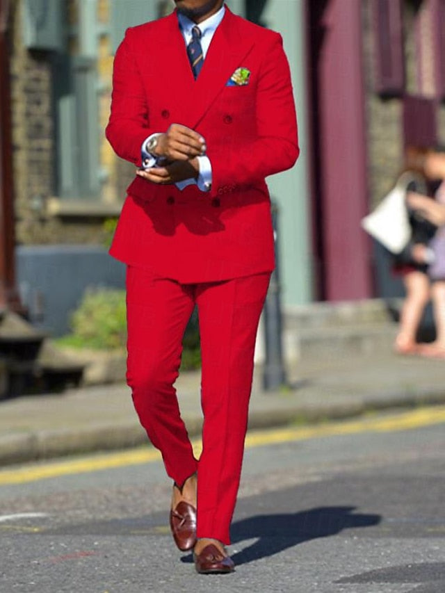 Men's Standard Fit Double Breasted Six-buttons 2 Pieces Solid Colored Wedding Suits - 이미지 7