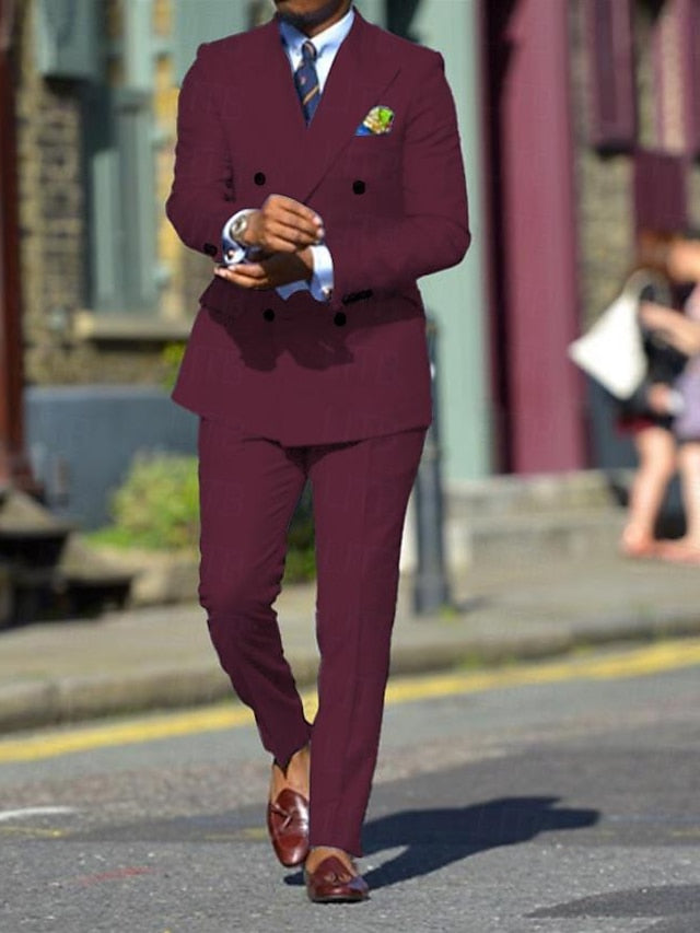 Men's Standard Fit Double Breasted Six-buttons 2 Pieces Solid Colored Wedding Suits - 이미지 9
