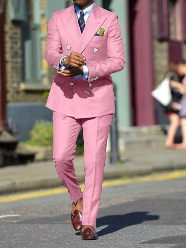 Men's Standard Fit Double Breasted Six-buttons 2 Pieces Solid Colored Wedding Suits - 이미지 12