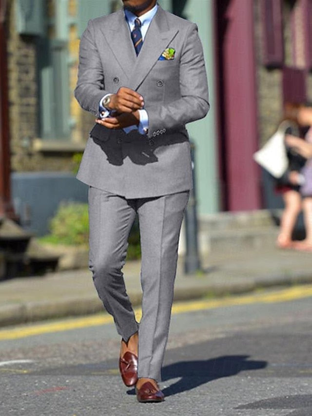 Men's Standard Fit Double Breasted Six-buttons 2 Pieces Solid Colored Wedding Suits - 이미지 13