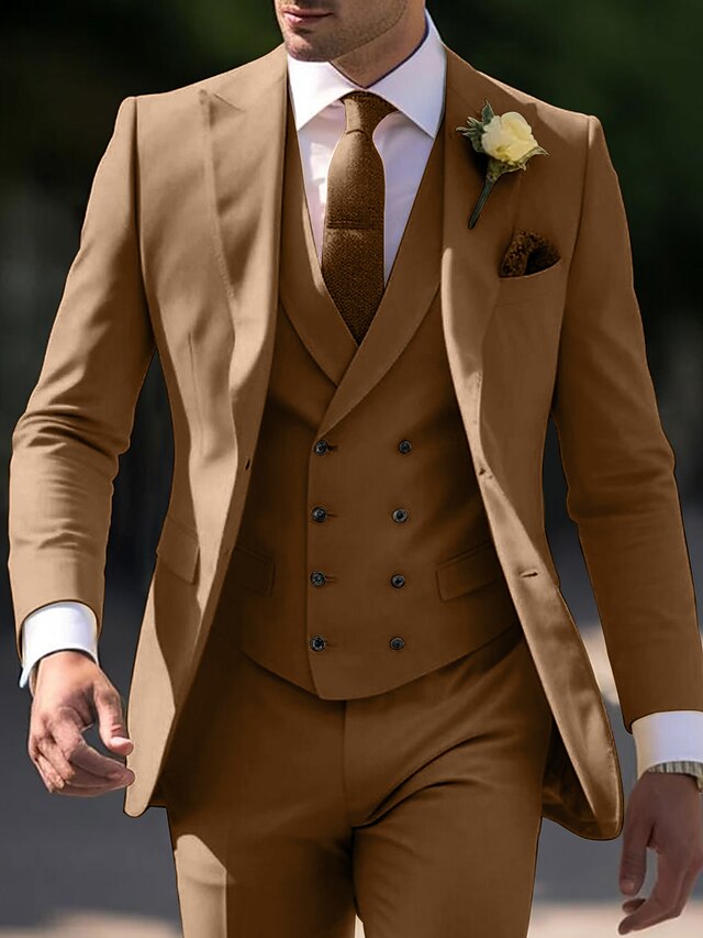 Men's Tailored Fit Single Breasted Two-buttons 3 Pieces Wedding Suits - Image 7