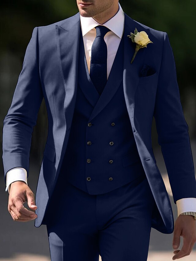 Men's Tailored Fit Single Breasted Two-buttons 3 Pieces Wedding Suits - Image 9