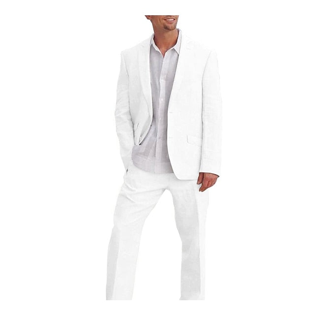 Men's Tailored Fit Single Breasted Two-buttons 2 Pieces Solid Colored Linen Suits - 画像 (7)