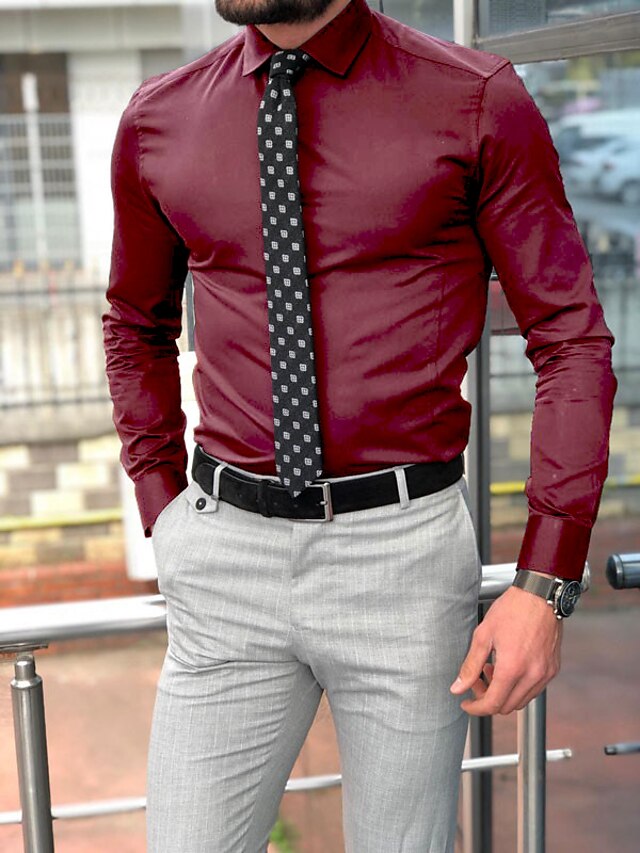 Men's Standard Fit Long Sleeve Lapel Polyester Shirt - 이미지 6