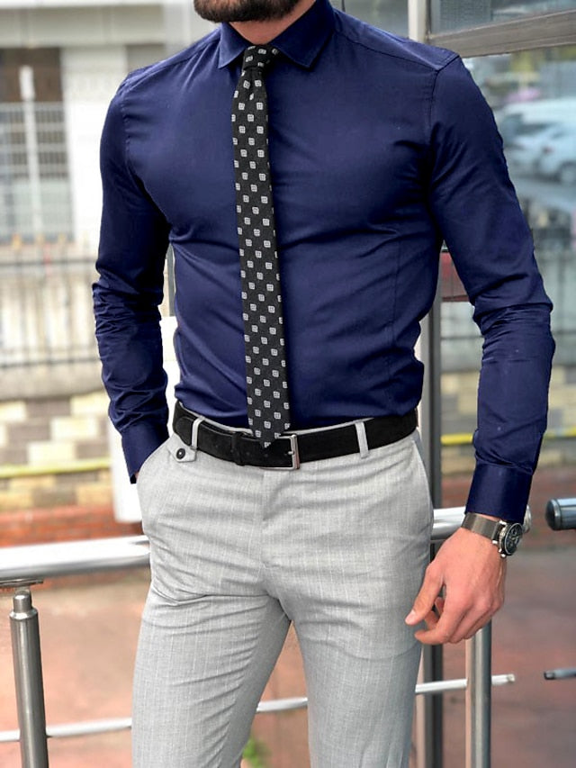 Men's Standard Fit Long Sleeve Lapel Polyester Shirt - 이미지 9