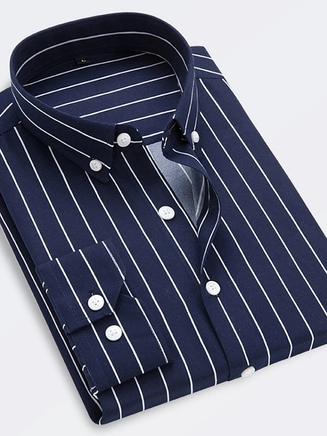 Men's Standard Fit Long Sleeves Lapel Stripe Shirt - 画像 (2)